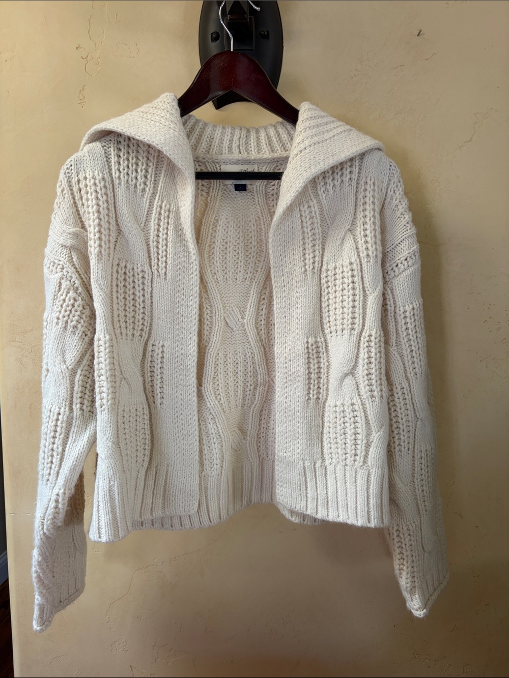 Sz S Universal Thread Cream Cable-Knit Hooded Open Front Cardigan